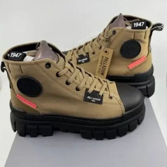 Palladium‎ Size 7.5 Brown Canvas Chunky Lug Sole Y2K High Top Vegan Combat Boots - Picture 4 of 7